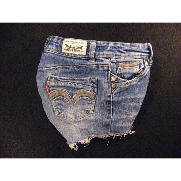 LEVIS GIRLS CUTOFF JEAN SHORTS W 20 MEASURED Tag 6X Kids Adjustable Waist Blue - Picture 3 of 9